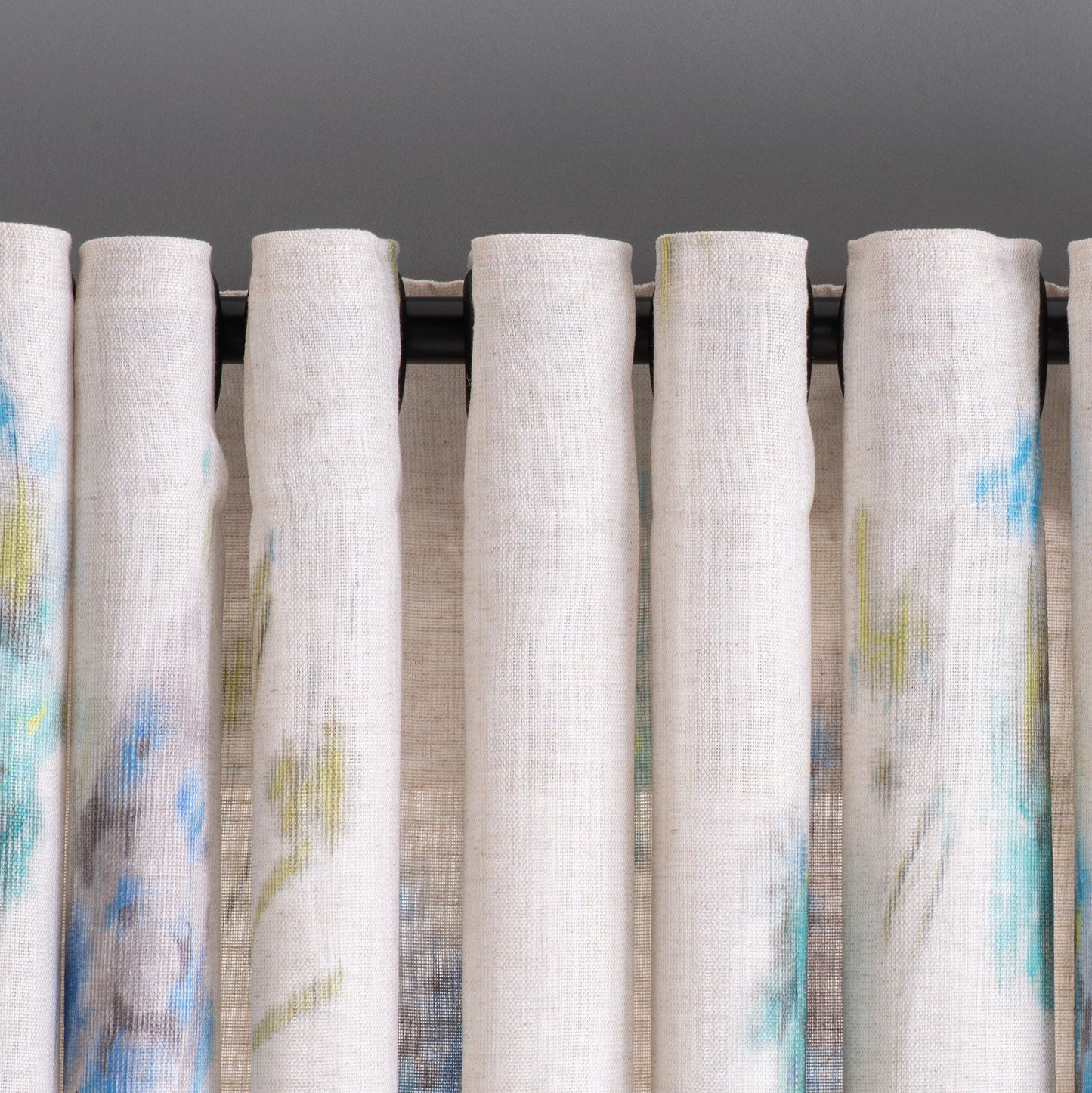 Linen Curtain Panel With Floral Printed, Decorative Printed Curtains, 3 Color Options, Printed Floral Linen