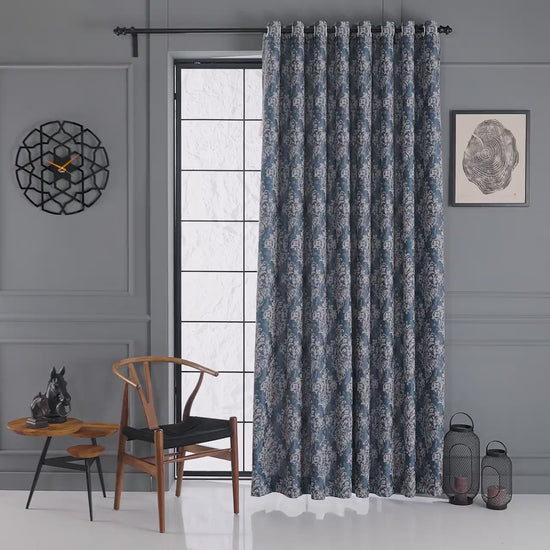 Blue Cotton Embroidered Curtain, Luxury Living Room Curtains, 13 Color Options, Rod Pocket Curtains, Farmhouse Plated Bedroom Curtains