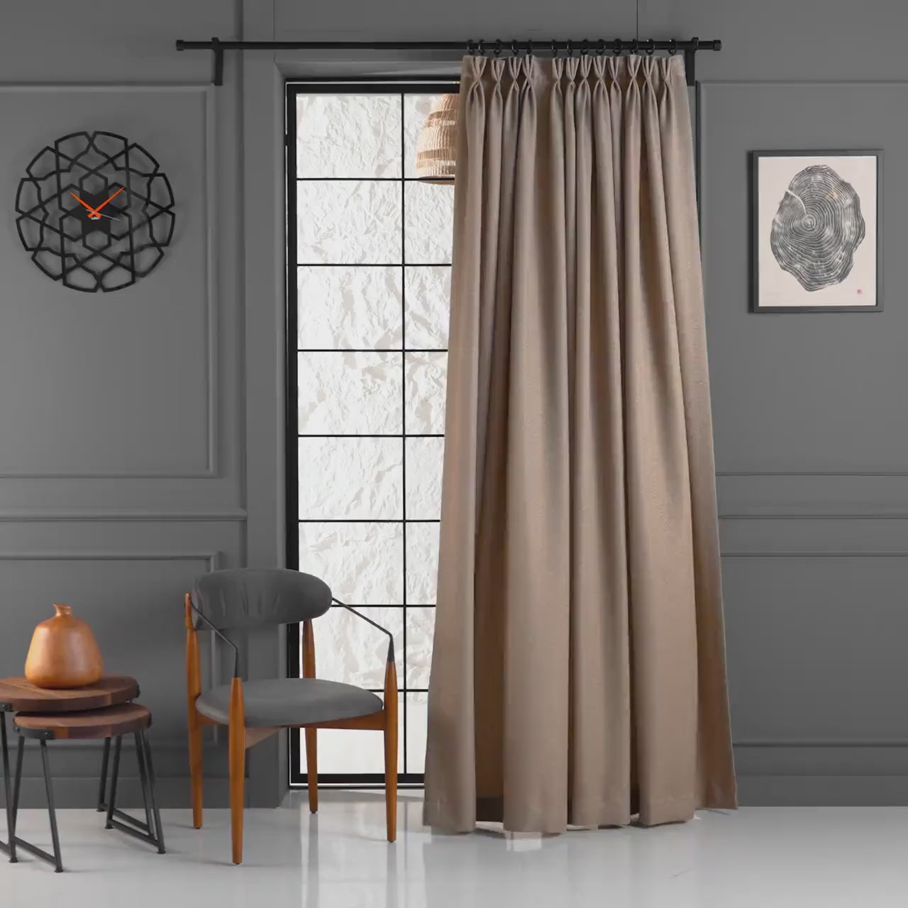 Custom Triple French Pleated Herringbone Linen Curtains, 19 Colors, Free Express Shipping.