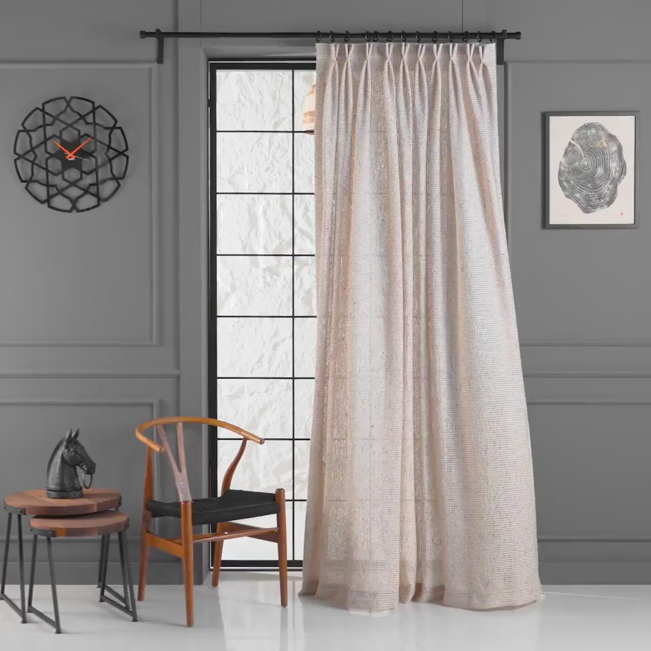 Boho Recycled Curtain Collection, Double French Pleated Eco- Friendly Drapes, 100% Recycled Niche Window Treatments.