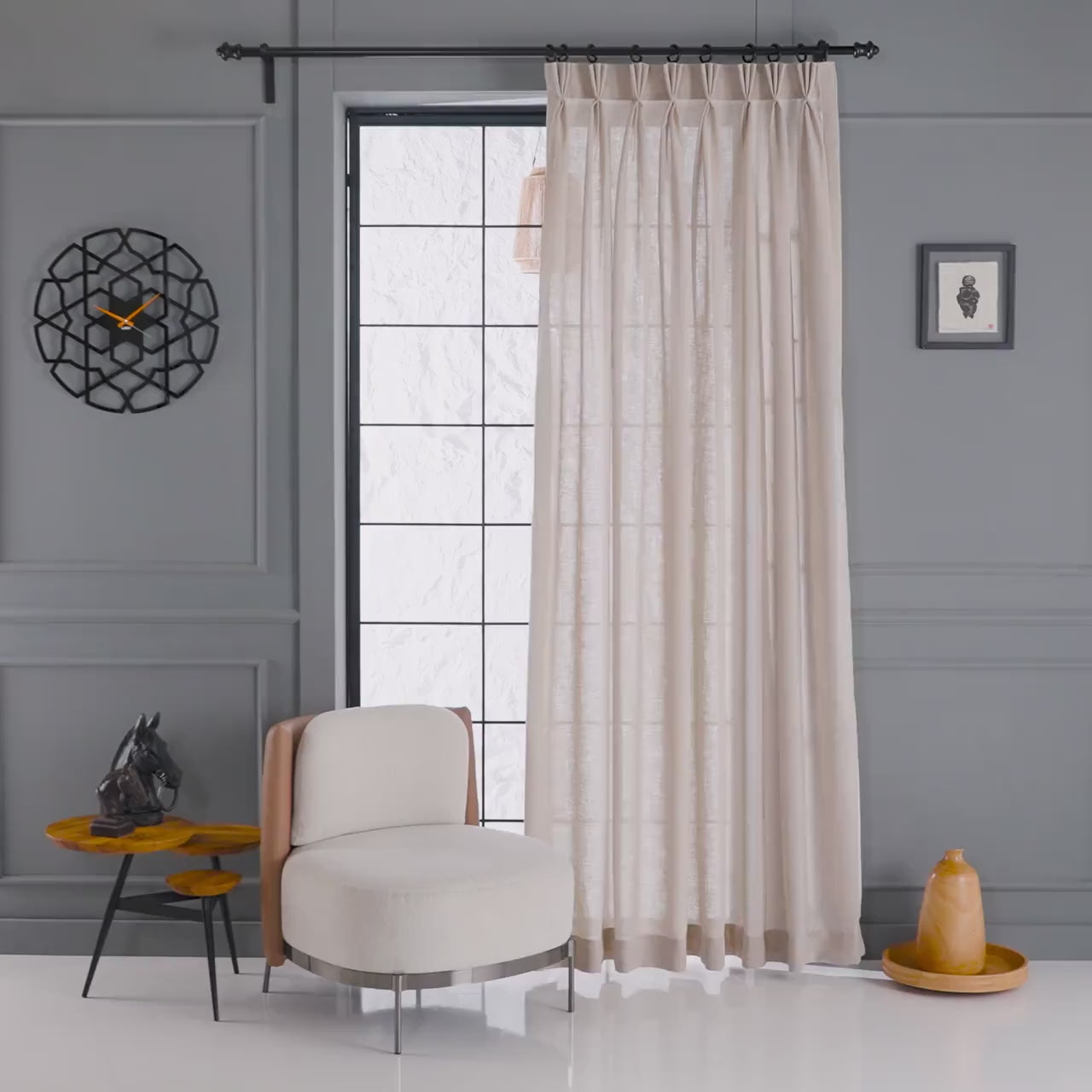 Custom Triple French Pleated Linen Curtains in 20 Colors, Handcrafted Elegance for Your Home