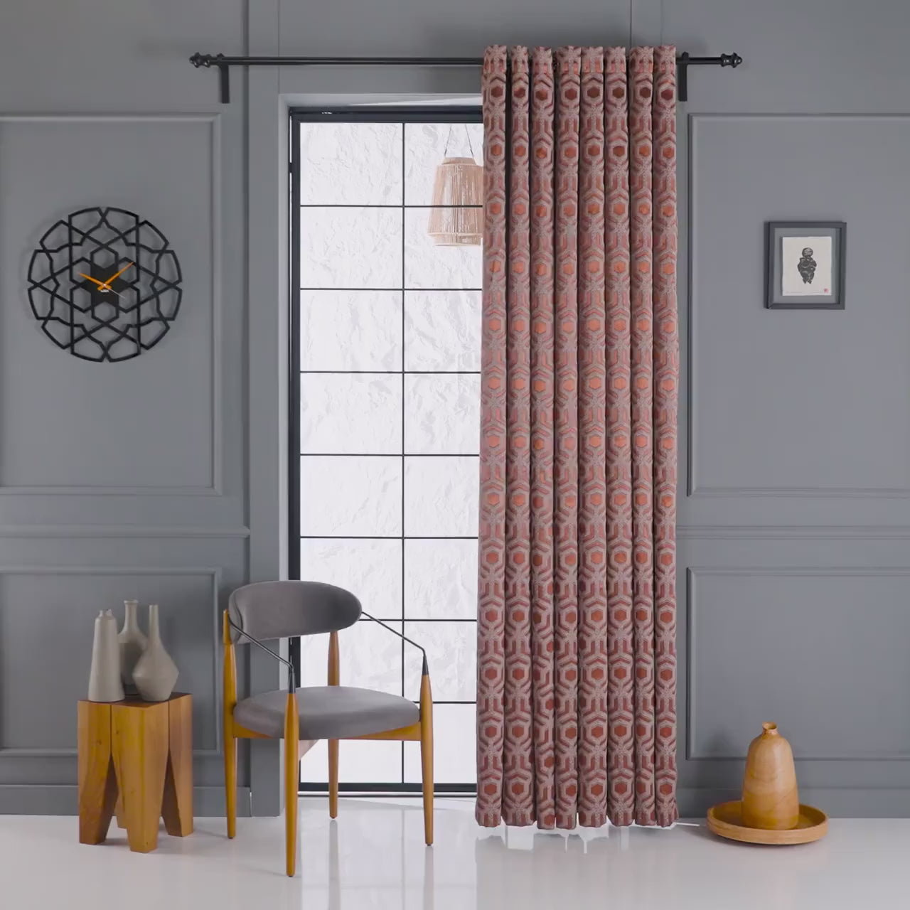 Jacquard Geometric Patterns, Curtain for Bedroom and Livingroom, 12 Color Options, Rod Pocket Curtains, Pleated Custom Curtain Panels.