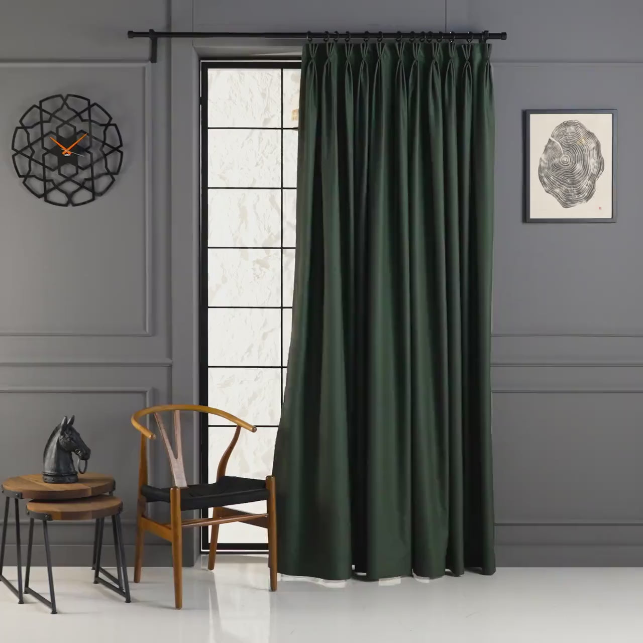 Triple French Pleated Linen Curtain, 46 Color Options. Custom Livingroom Pleated Curtains, Custom Linen Cafe Curtains.