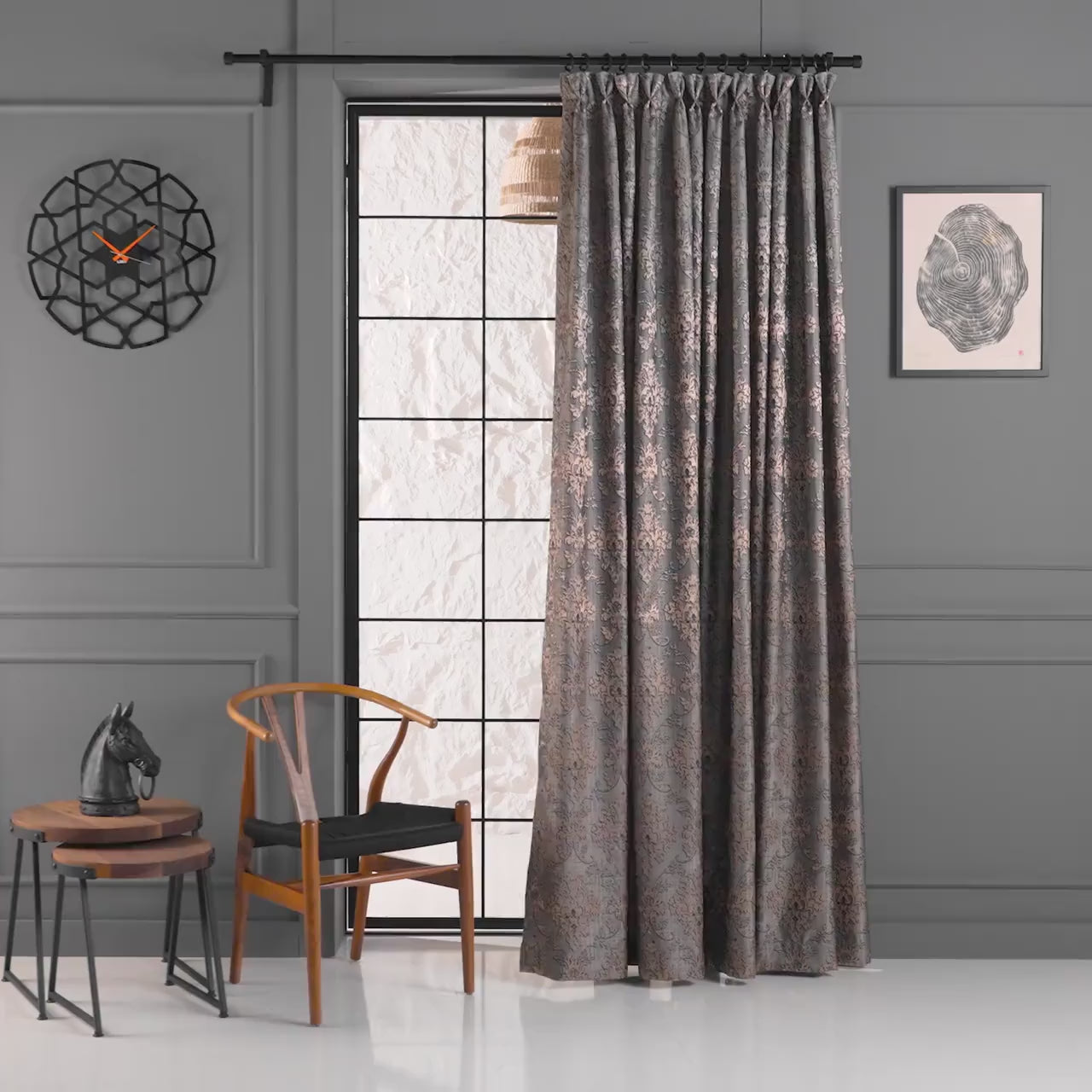 Butterfly French Pleated Floral Patterned Curtain With 12 Different Colors, Curtains For All Rooms.