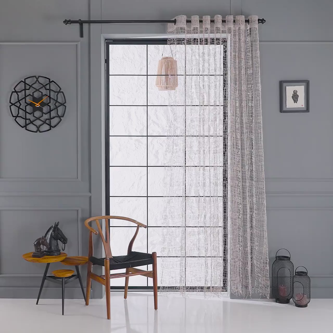 Luxury Vintage Sheer Knitting Cafe and Farmhouse Curtains, Fishnet Boho Curtains for Livingroom.