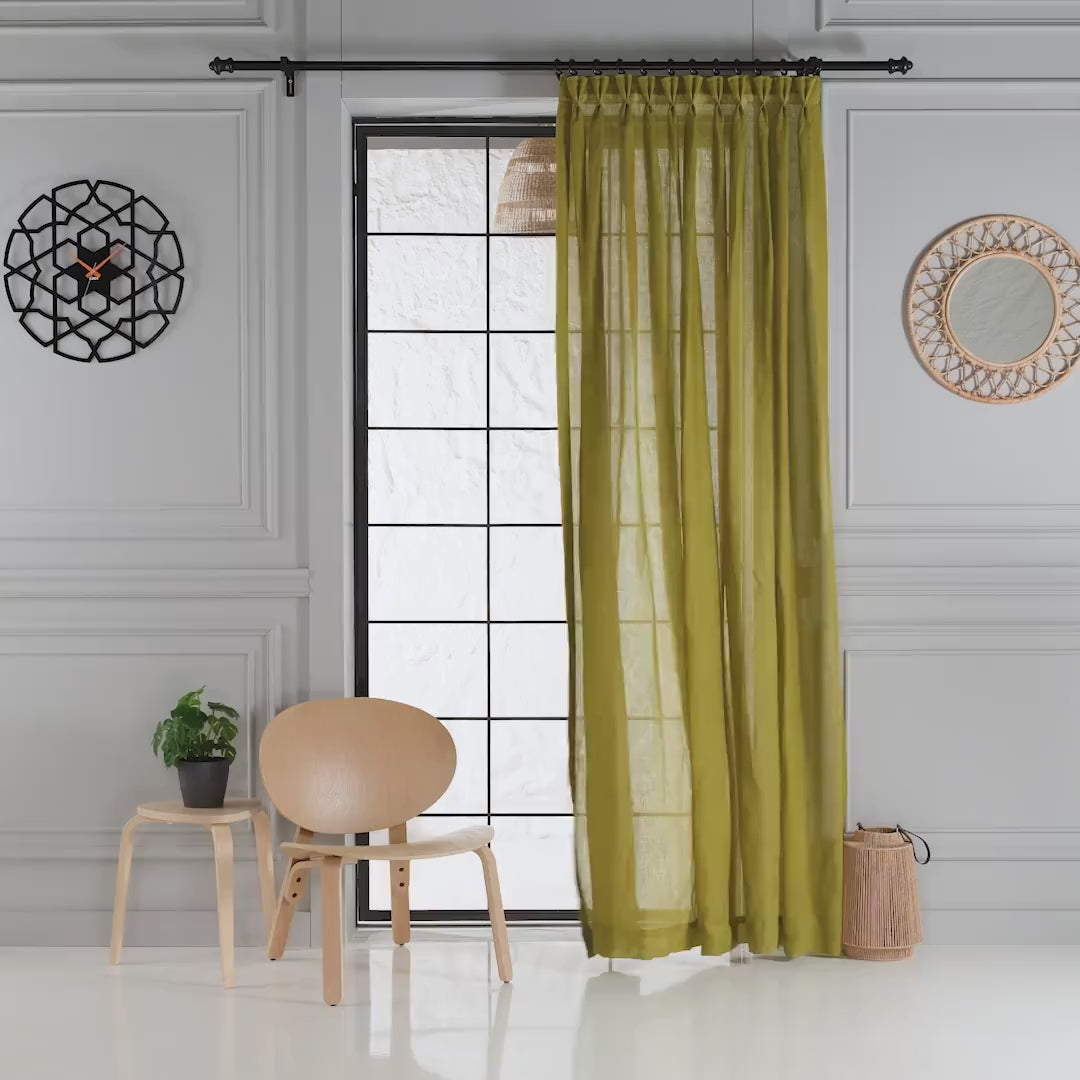 Ultra-Soft Natural Butterfly French Pleated Custom Real Organic Linen Curtains, 7 Color Options. Pleated 100% Soft Linen Curtains.