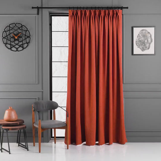 Terra Cotta Double French Pleated Soft Chenille Curtains, 31 Colors Option Curtain, Bedroom Curtains, Boho Living Room Curtains