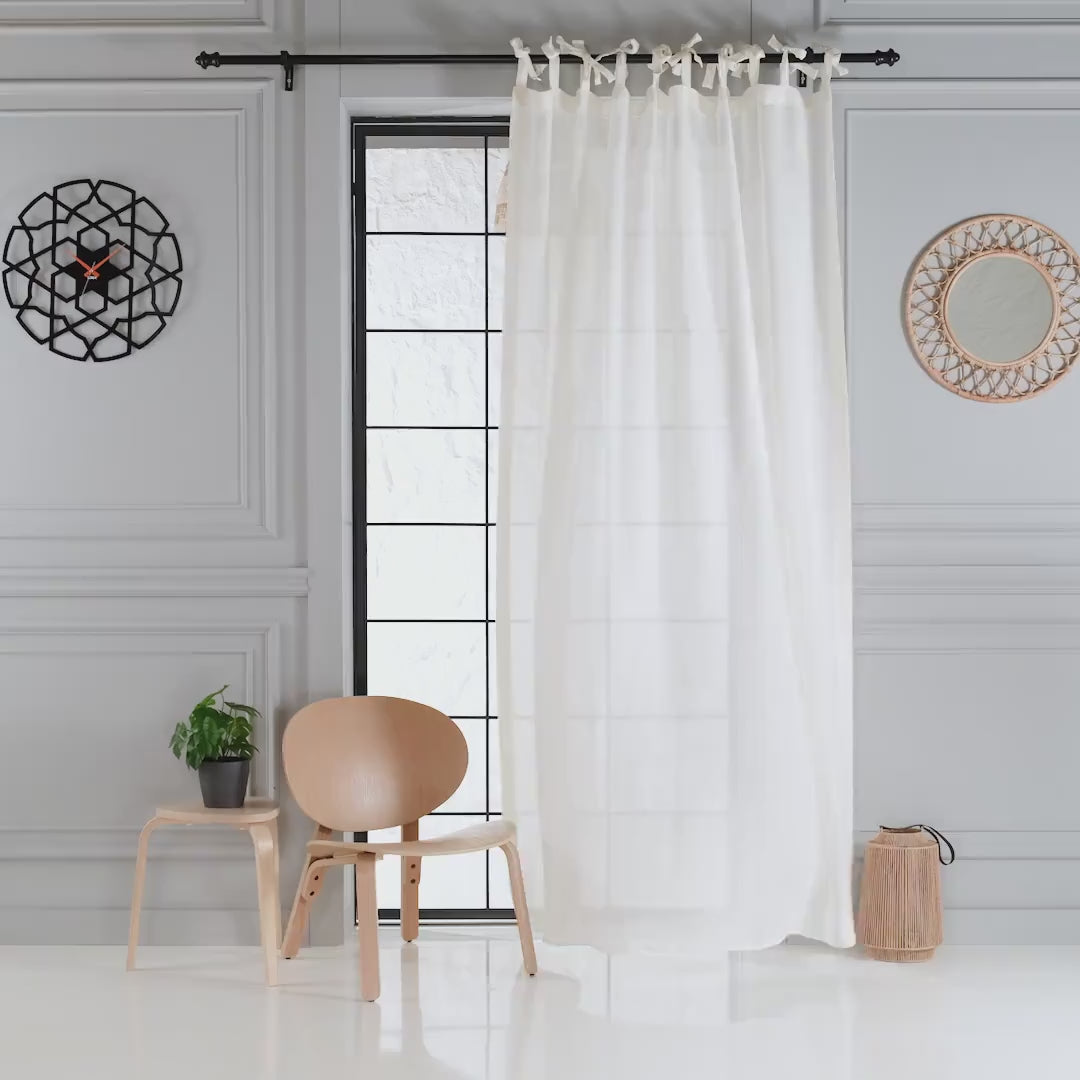 Tie Top Linen Sheer Curtain, 5 Color Options, Adjustable Linen Sheer Drapery, Custom Sheer Curtain, Tulle Curtain Panels