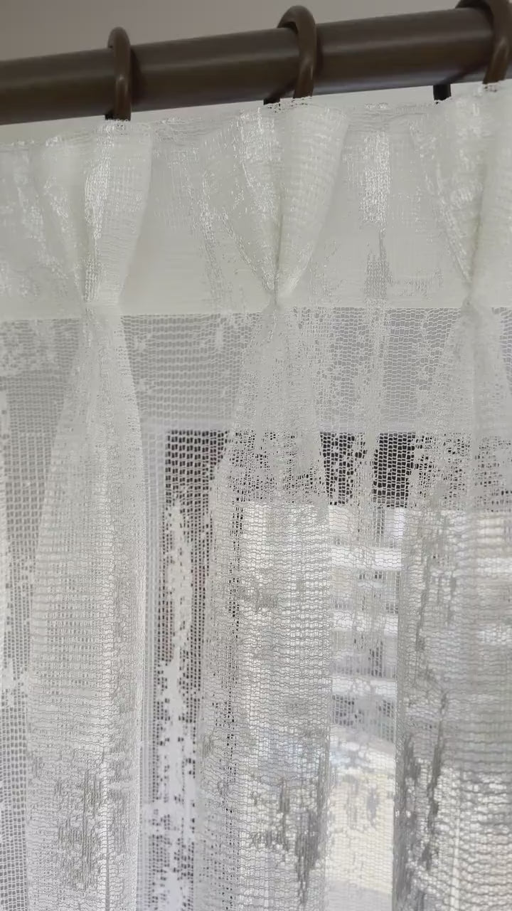 Butterfly Pleated Embroidered White Linen Sheer Curtains.