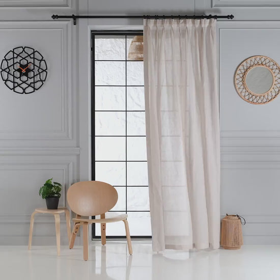 Natural Triple French Pleated Custom Linen Curtains, 7 Color Options. Pleated 100% Soft Linen Curtains.