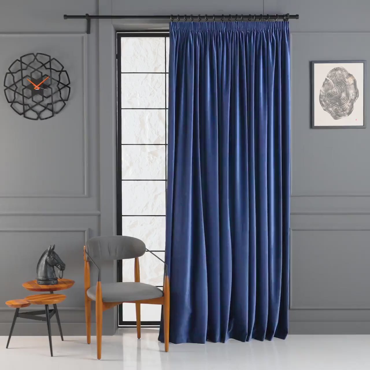 Blue Pencil Pleated Velvet Curtain, Soft Luxury Velvet Drapes , 17 Color Options, Custom Velvet Curtain, Custom Made Rod Pocket Panels.