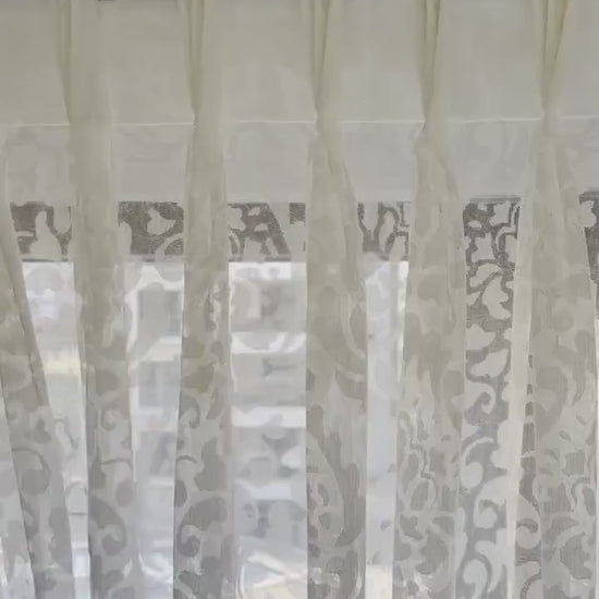 Triple French Pleated  Off-White Custom Paisley Floral Sheer Curtain.