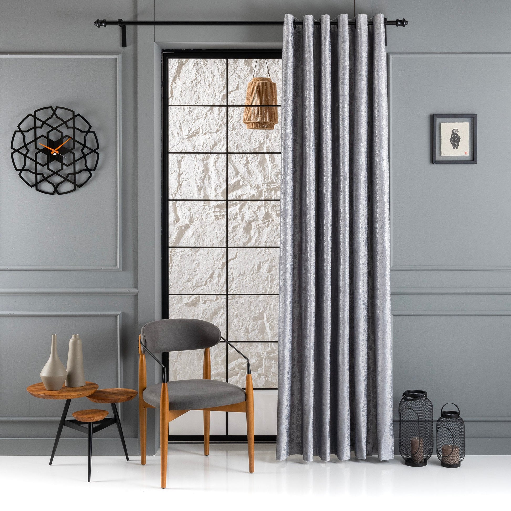 Grommet(Eyelet) Silver Velvet Curtains , 24 Color Options, Custom Velvet Curtain, Velvet Curtains With Silver Gilded Design