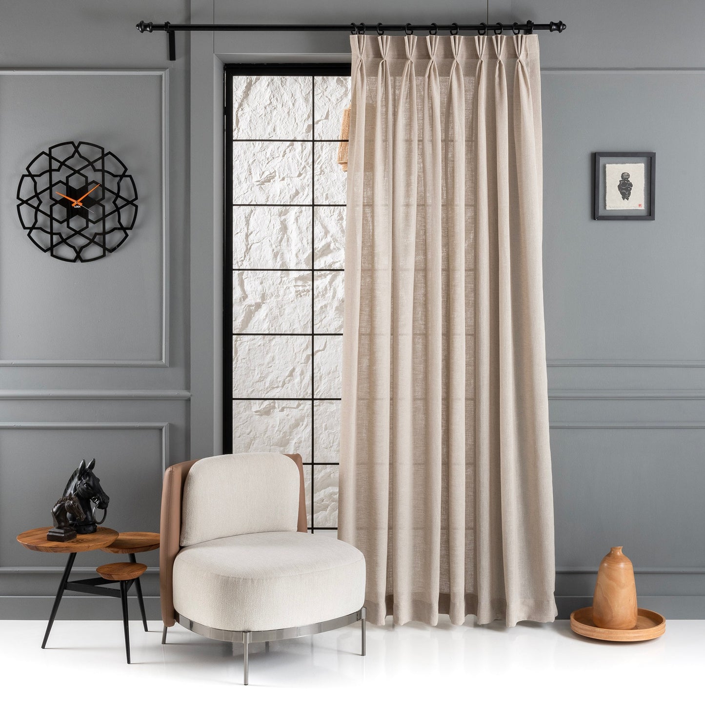 Triple French Pleated Custom Linen Curtain, 20 Color Options. Pleated Linen Curtains.