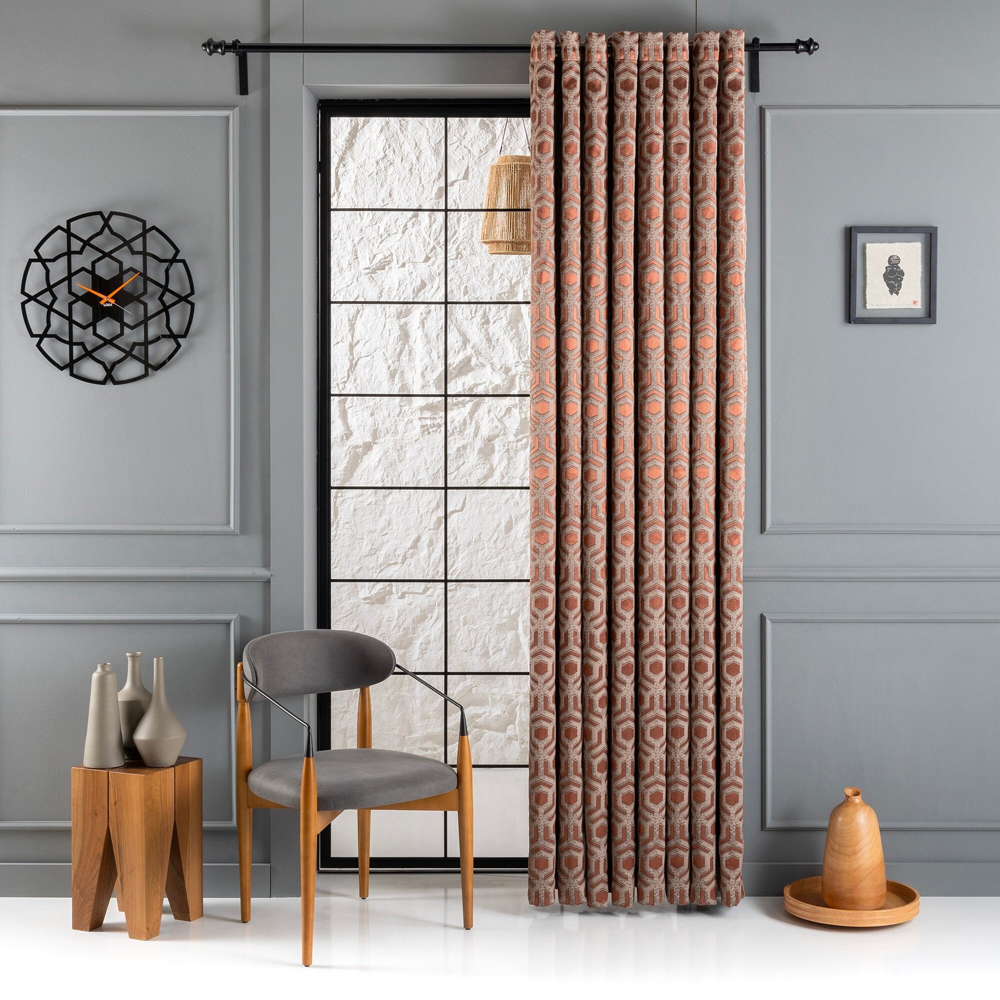 Jacquard Geometric Patterns, Curtain for Bedroom and Livingroom, 12 Color Options, Rod Pocket Curtains, Pleated Custom Curtain Panels.