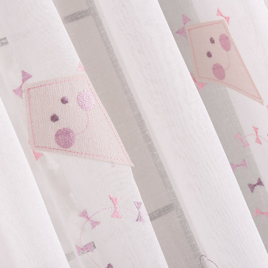 Woodland Kids Room Linen Sheer Curtain, Kite Design Embroidered Certified Curtain, Anti Allergenic Nursery Curtains, Baby Room Curtains