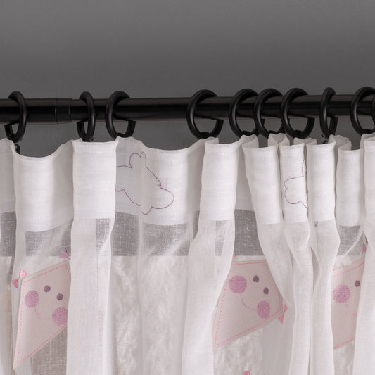 Pink Kids Room Linen Sheer Curtain, Kite Embroidered Certified Curtain, Anti Allergenic Nursery Curtains, Blue and Pink Curtains For Kids