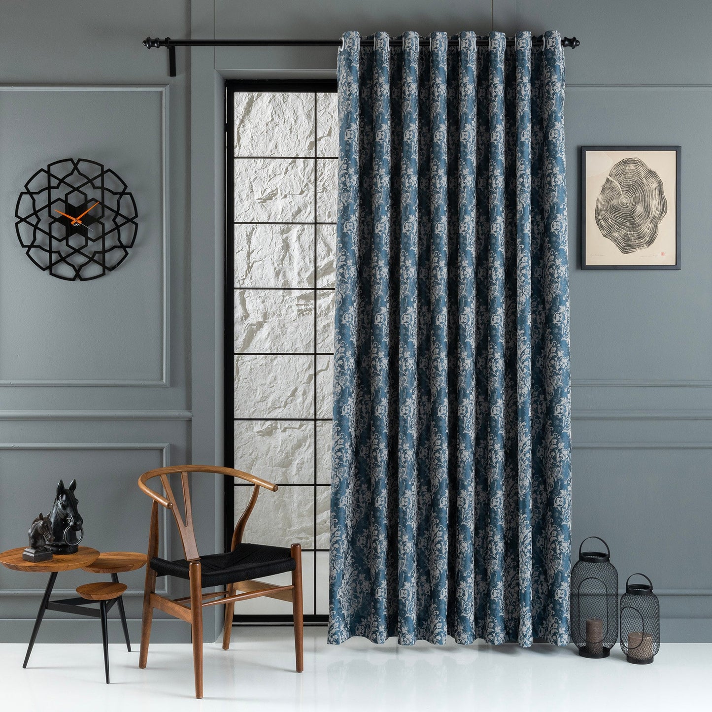 Blue Cotton Embroidered Curtain, Luxury Living Room Curtains, 13 Color Options, Rod Pocket Curtains, Farmhouse Plated Bedroom Curtains