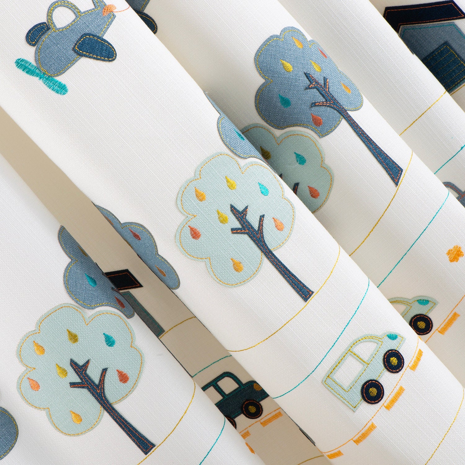 Kids Room Linen Sheer Curtain, Embroidered Certified Curtain, Anti Allergenic Nursery Room Curtains, Blue and Pink Curtains For Kids.