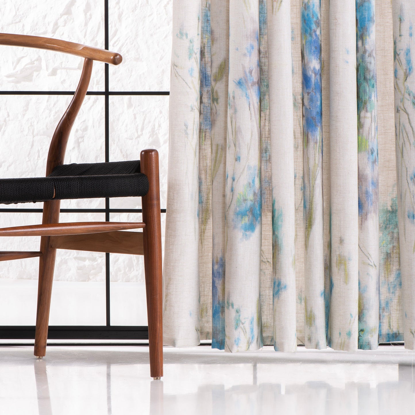 Linen Curtain Panel With Floral Printed, Decorative Printed Curtains, 3 Color Options, Printed Floral Linen
