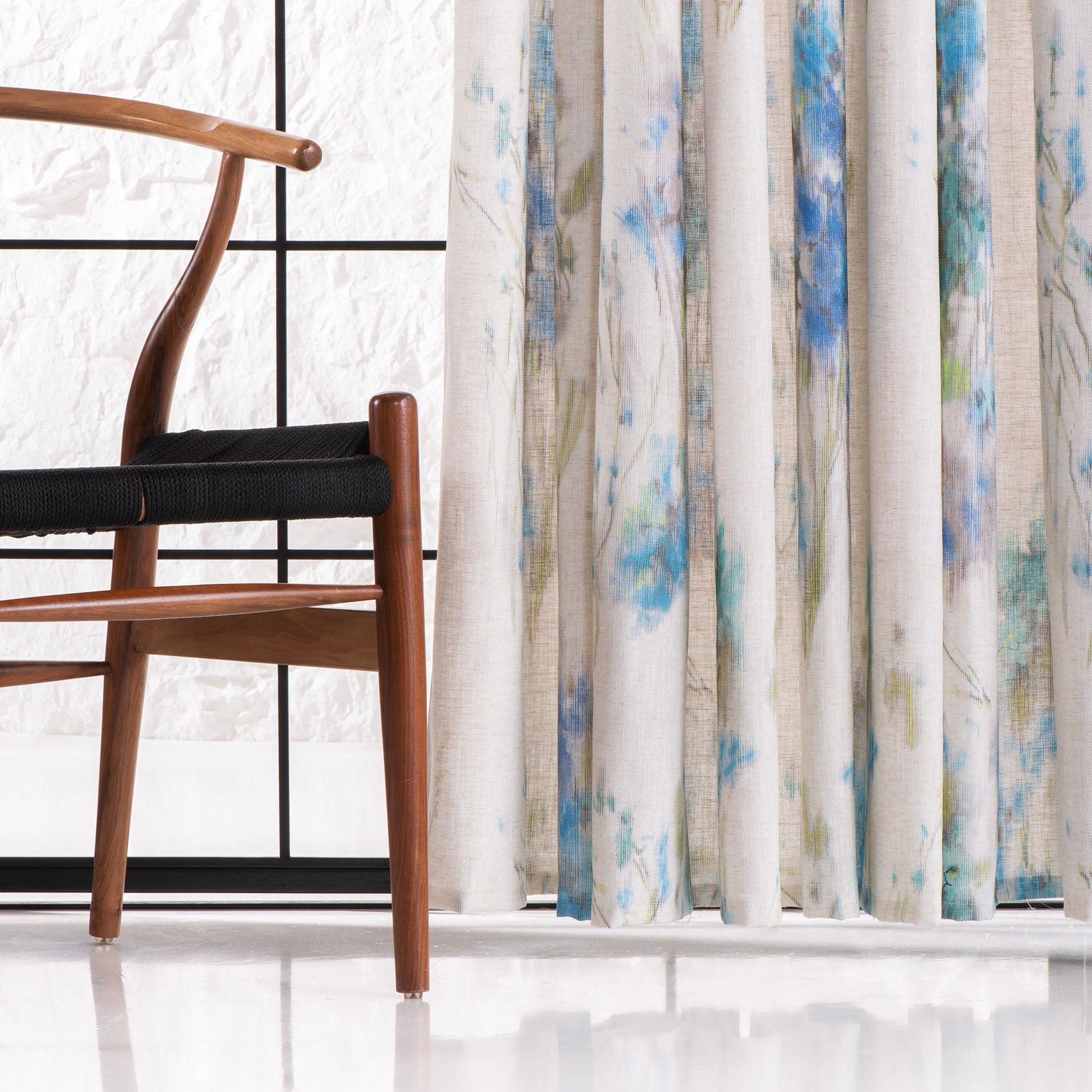 Linen Curtain Panel With Floral Printed, Decorative Printed Curtains, 3 Color Options, Printed Floral Linen