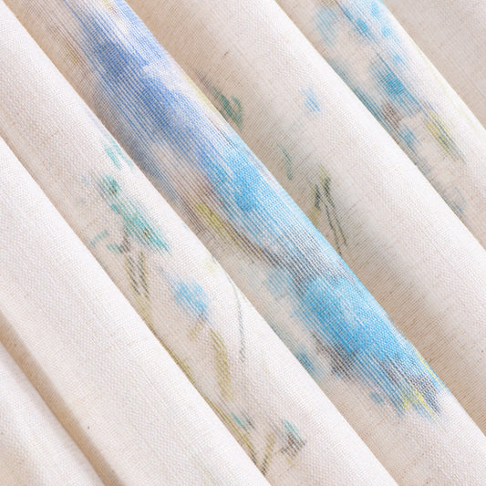Linen Curtain Panel With Floral Printed, Decorative Printed Curtains, 3 Color Options, Printed Floral Linen