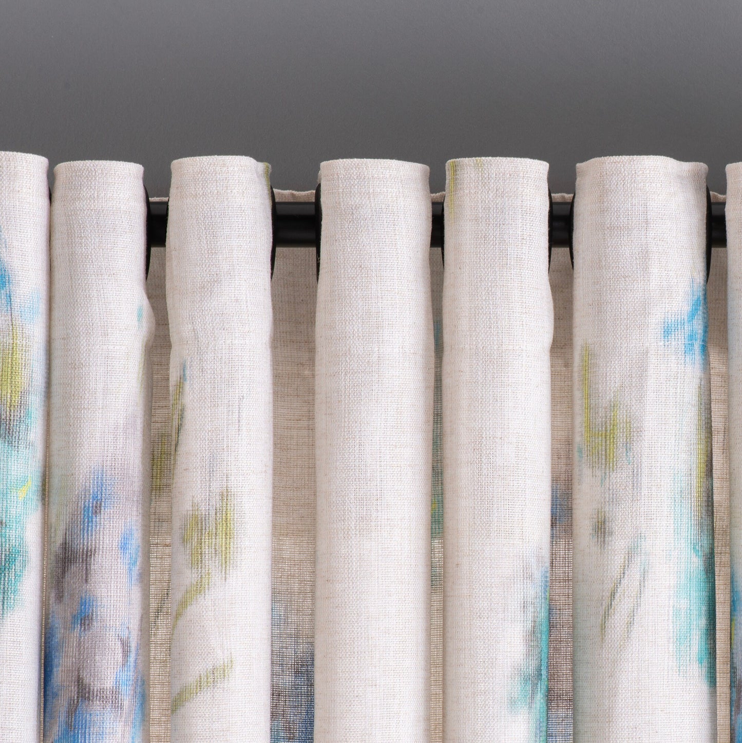 Linen Curtain Panel With Floral Printed, Decorative Printed Curtains, 3 Color Options, Printed Floral Linen