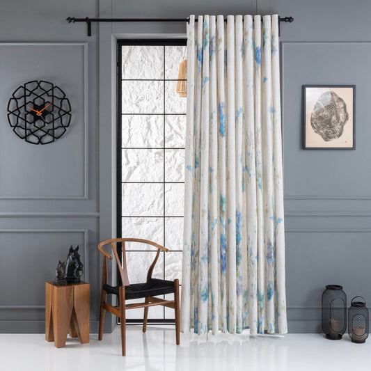Linen Curtain Panel With Floral Printed, Decorative Printed Curtains, 3 Color Options, Printed Floral Linen