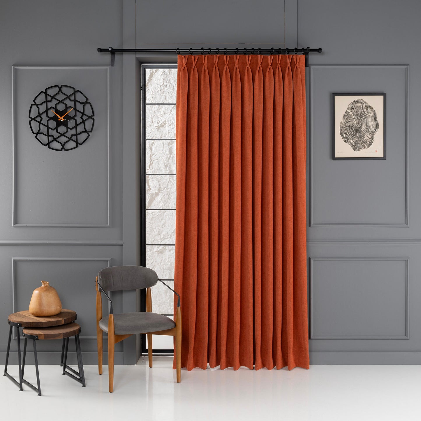 Terra Cotta Double French Pleated Soft Chenille Curtains, 31 Colors Option Curtain, Bedroom Curtains, Boho Living Room Curtains