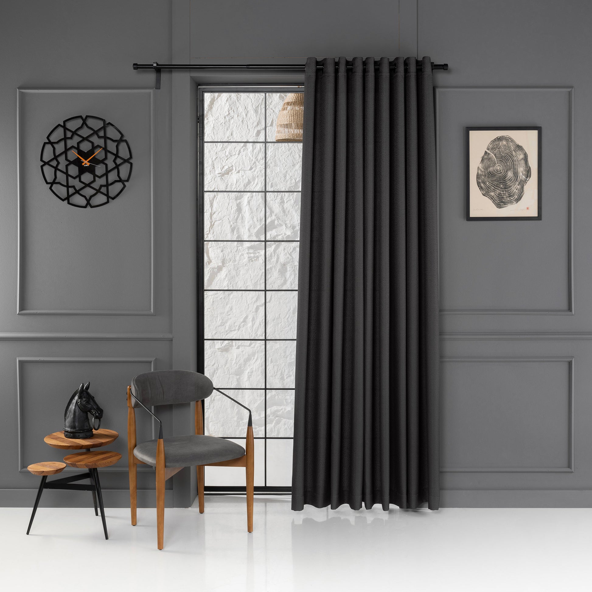 Black Linen Curtain, 20 Color Options, Mini Geometric Design, Special Collection Linen Curtain, Ultra Soft Bedroom Curtain, Blackout Curtain