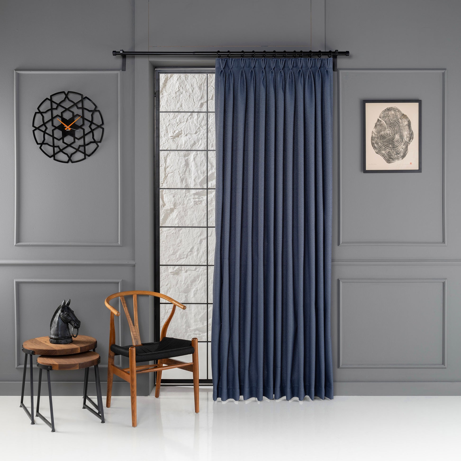 Triple French Pleated Linen Curtain 20 Color Options With Mini Geometric Patterns.