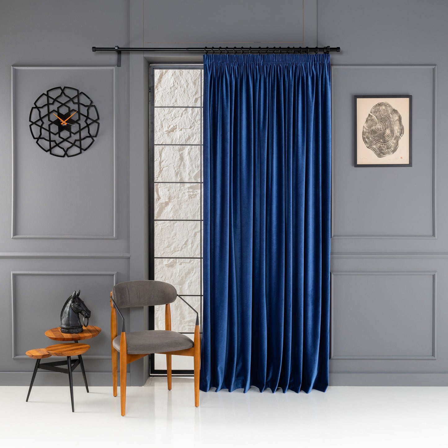 Blue Pencil Pleated Velvet Curtain, Soft Luxury Velvet Drapes , 17 Color Options, Custom Velvet Curtain, Custom Made Rod Pocket Panels.