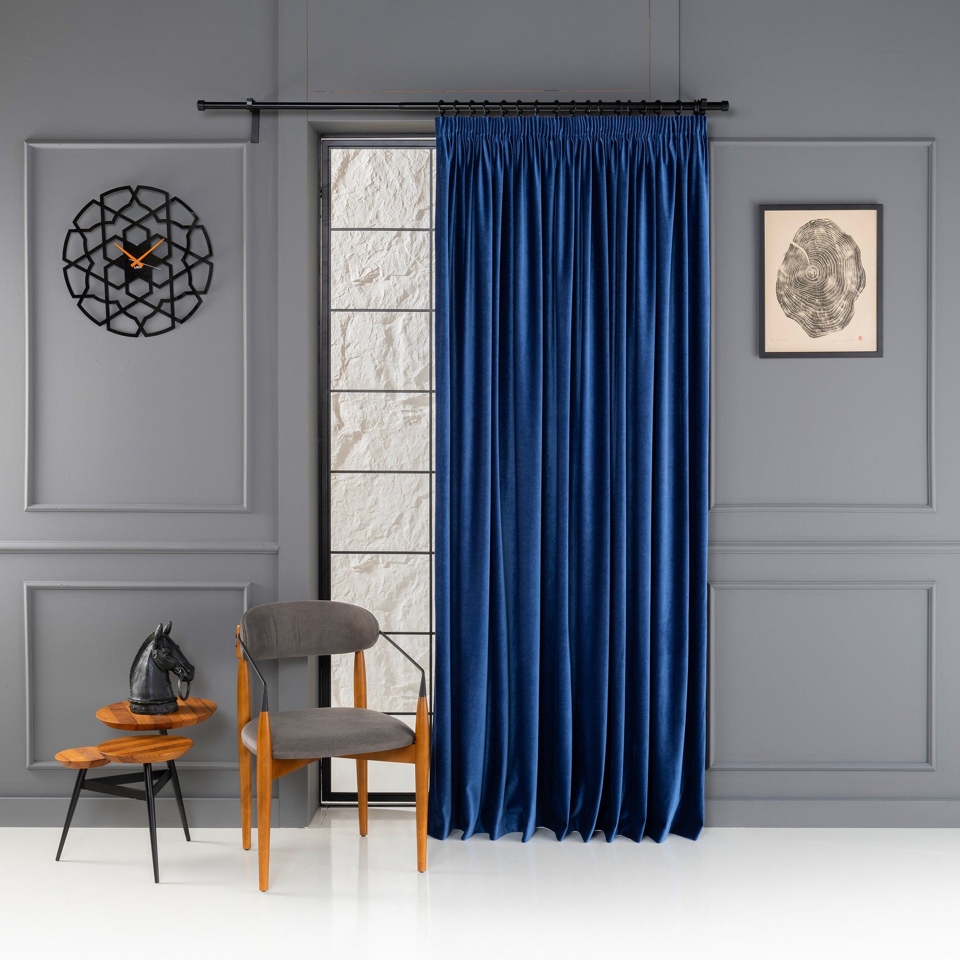 Blue Pencil Pleated Velvet Curtain, Soft Luxury Velvet Drapes , 17 Color Options, Custom Velvet Curtain, Custom Made Rod Pocket Panels.