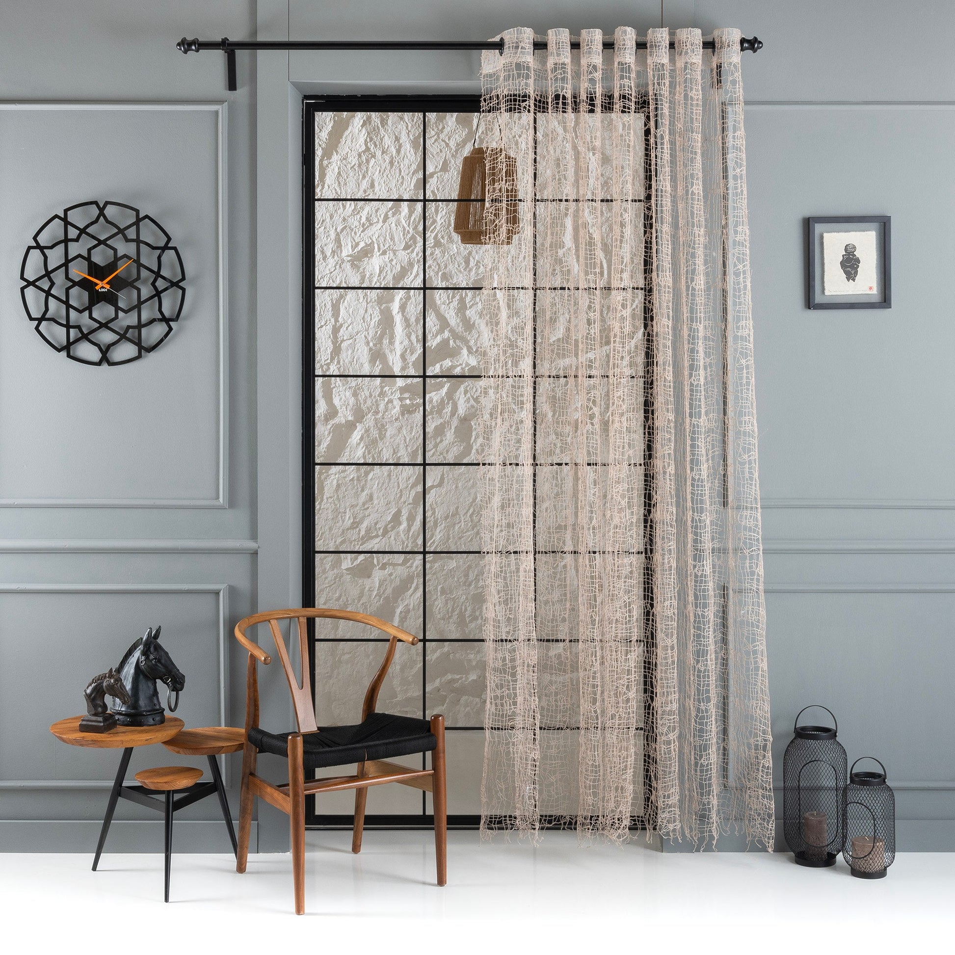 Luxury Vintage Sheer Knitting Cafe and Farmhouse Curtains, Fishnet Boho Curtains for Livingroom.