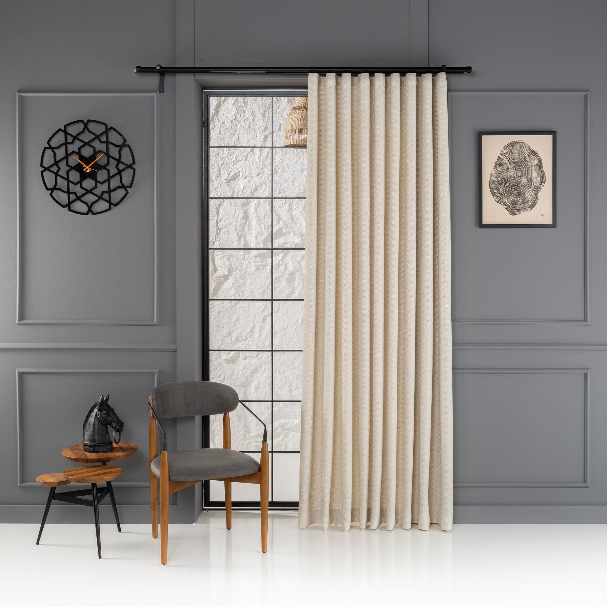Custom Backtab Cream Herringbone Linen Curtains, 19 Colors, Free Express Shipping.