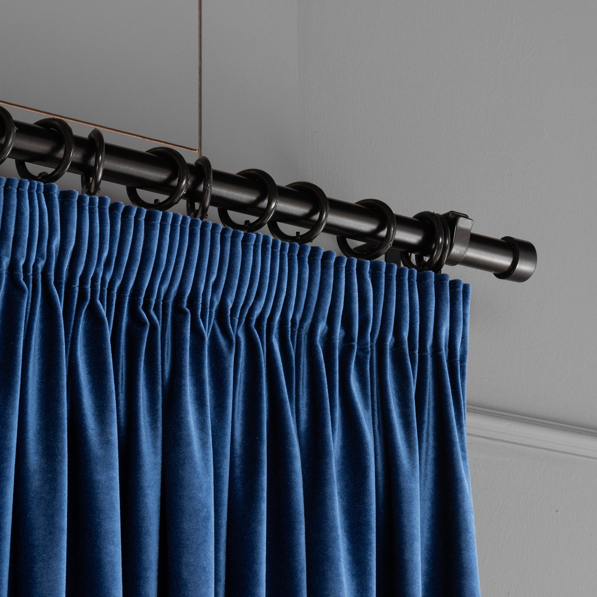 Blue Pencil Pleated Velvet Curtain, Soft Luxury Velvet Drapes , 17 Color Options, Custom Velvet Curtain, Custom Made Rod Pocket Panels.