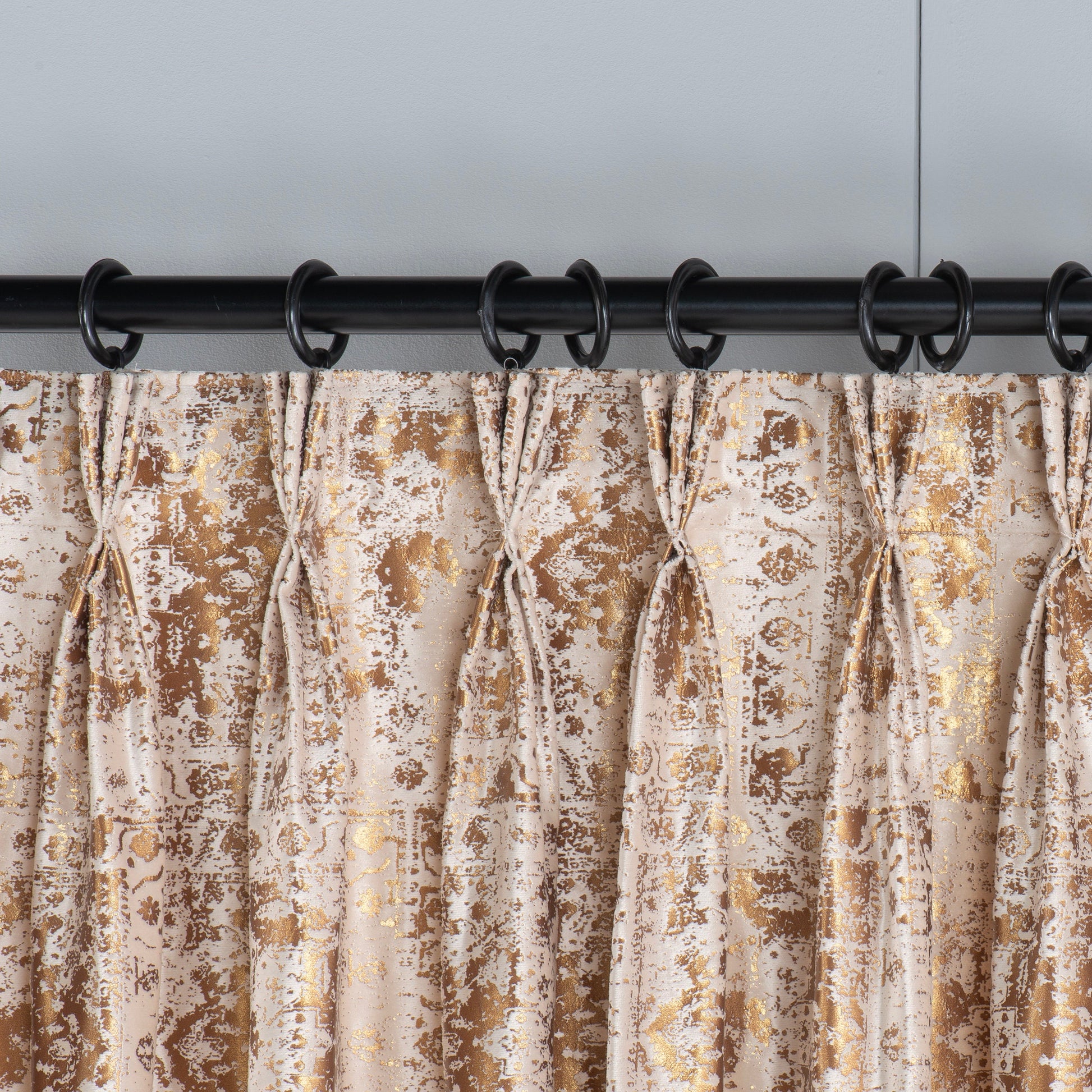 Luxurious Gold Gilded Triple French Pleated Velvet Curtain, Custom Window Treatments, Triple French Pleated Velvet Design, Luxury Curtains.