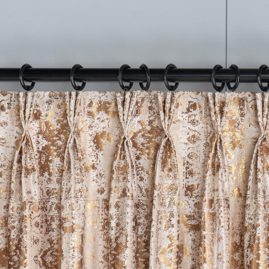 Luxurious Gold Gilded Triple French Pleated Velvet Curtain, Custom Window Treatments, Triple French Pleated Velvet Design, Luxury Curtains.