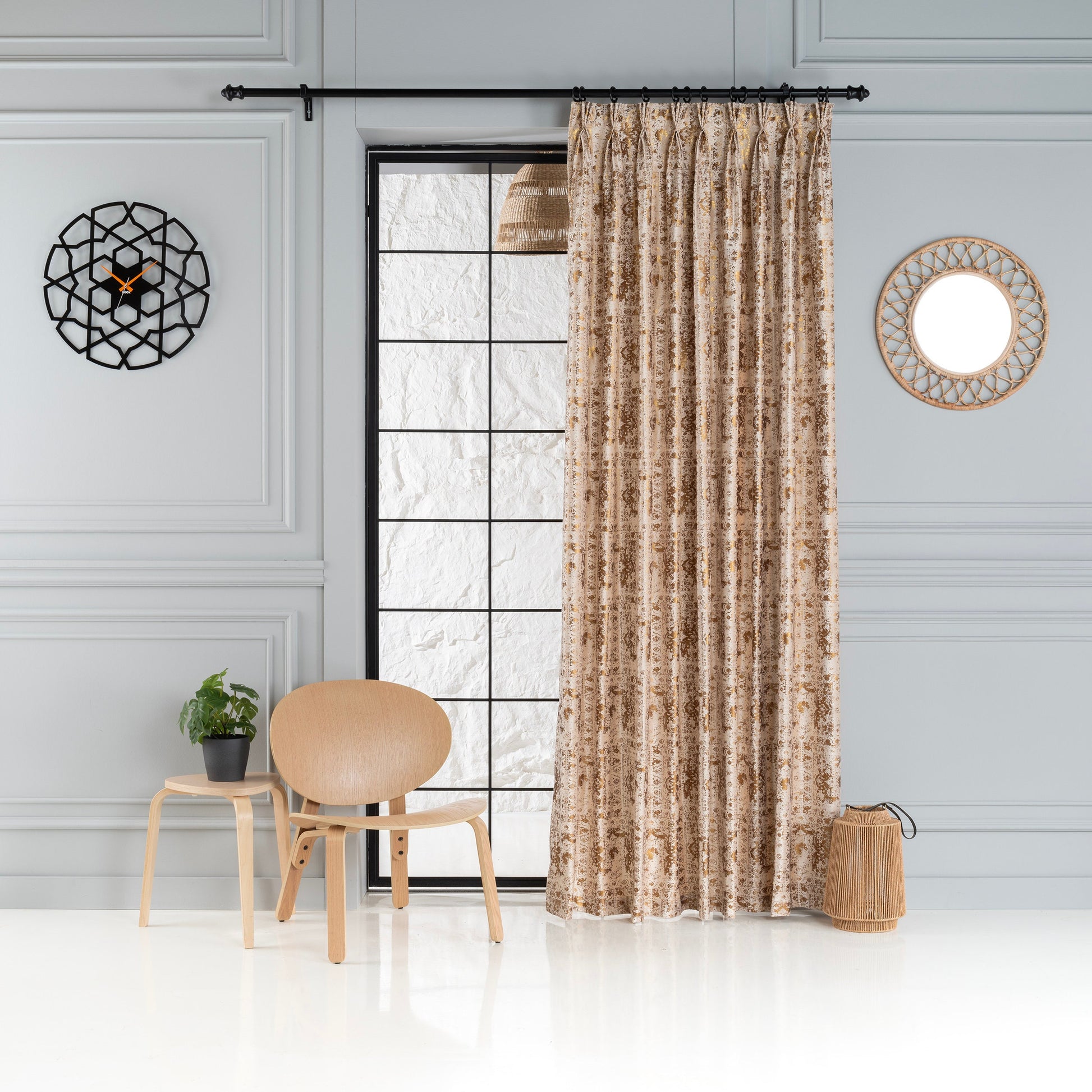 Luxurious Gold Gilded Triple French Pleated Velvet Curtain, Custom Window Treatments, Triple French Pleated Velvet Design, Luxury Curtains.