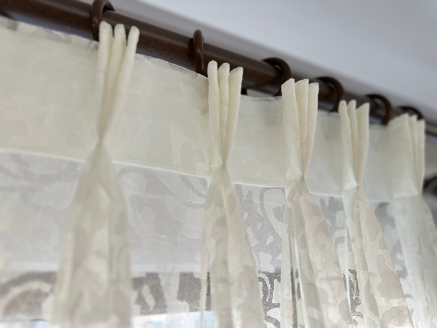 Triple French Pleated Off-White Custom Paisley Floral Sheer Curtain.