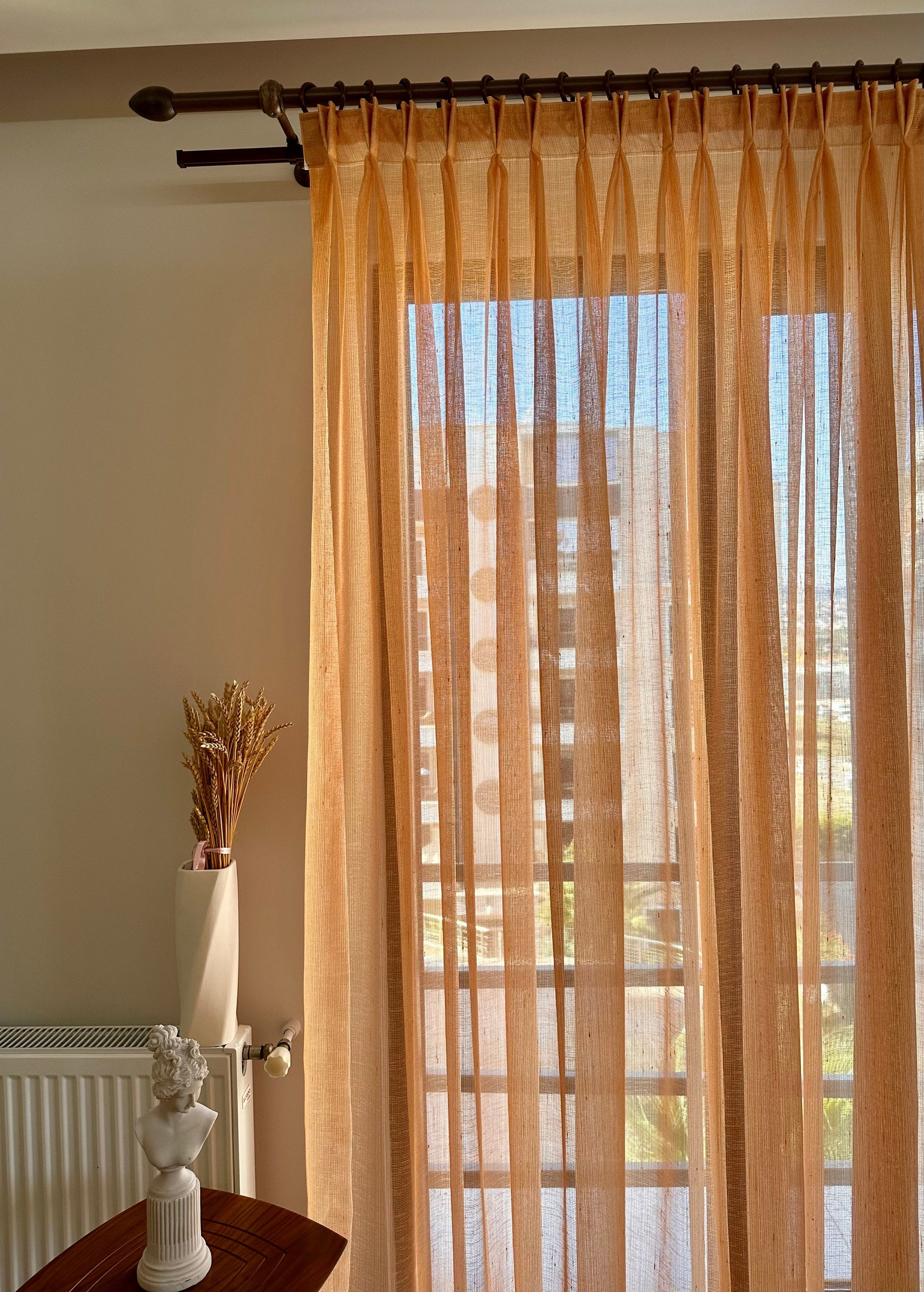 Pinch Pleated Custom Luxury Orange Sheer Curtain For Living Room.