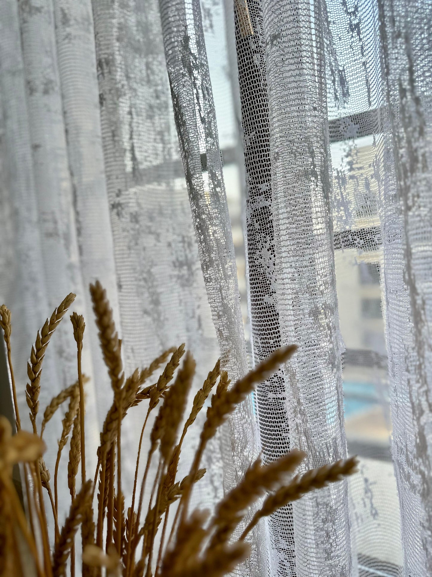 Butterly Pleated Floral Embroidered Linen Sheer Curtains.