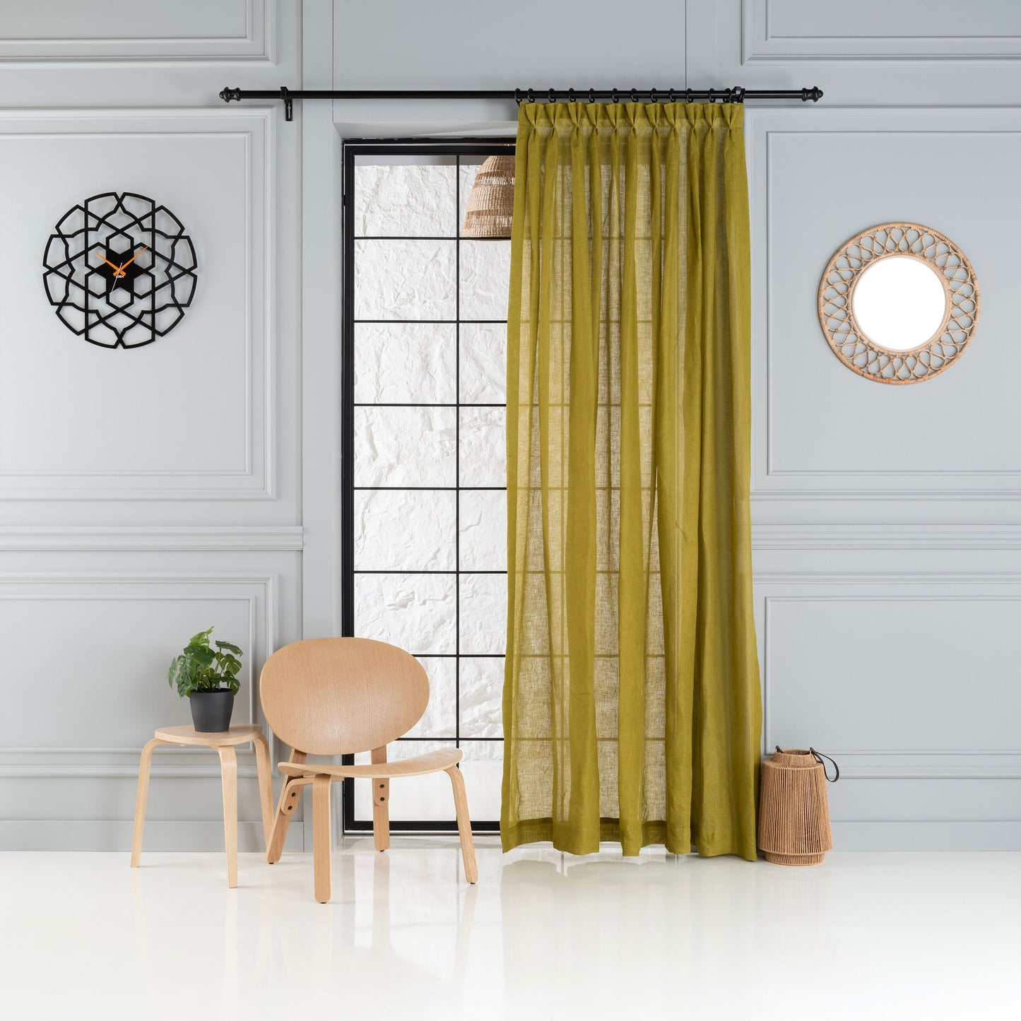 Ultra-Soft Natural Butterfly French Pleated Custom Real Organic Linen Curtains, 7 Color Options. Pleated 100% Soft Linen Curtains.