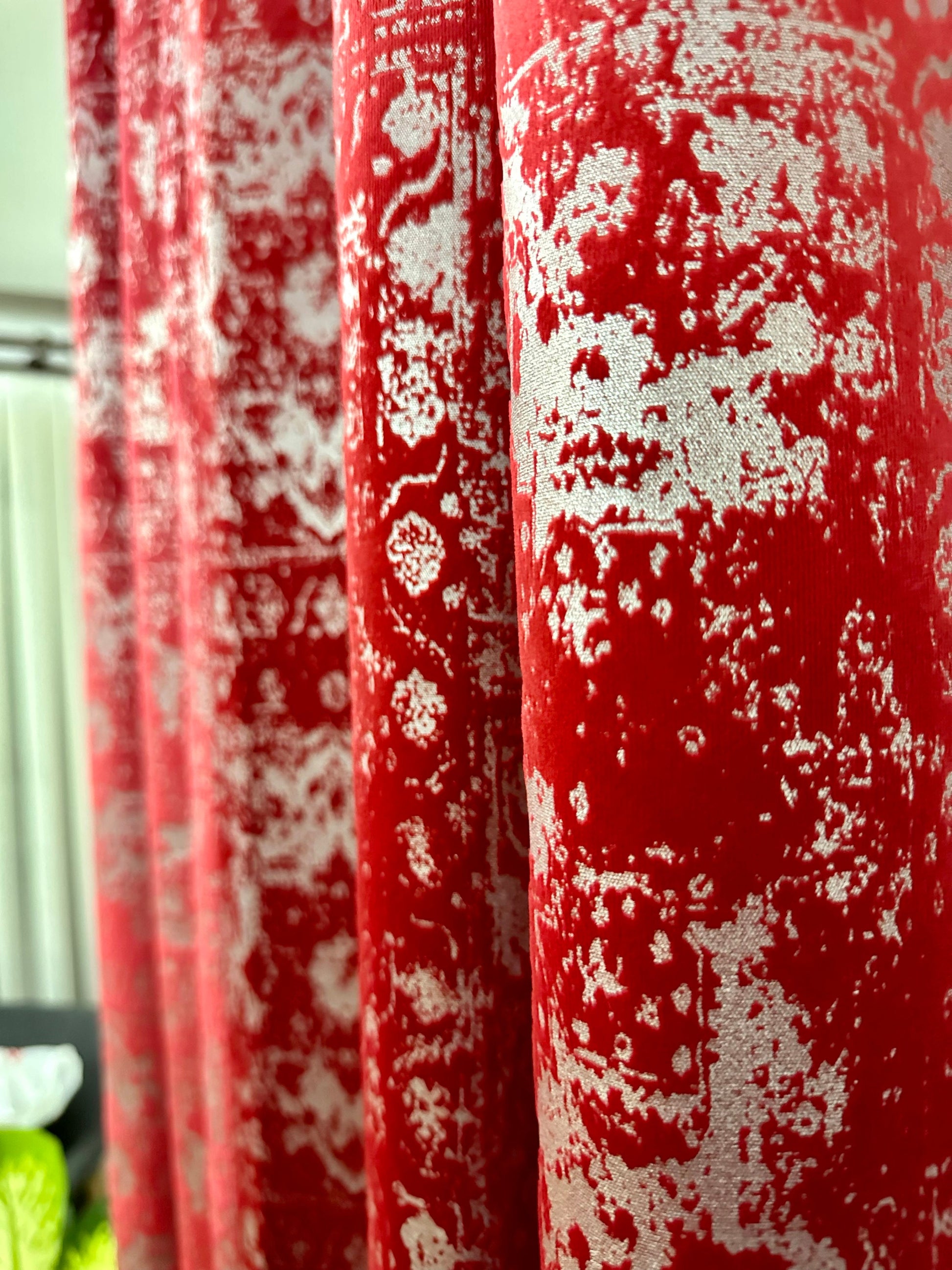 Christmas Red Velvet Custom Gilded Silver Grommet Curtains.