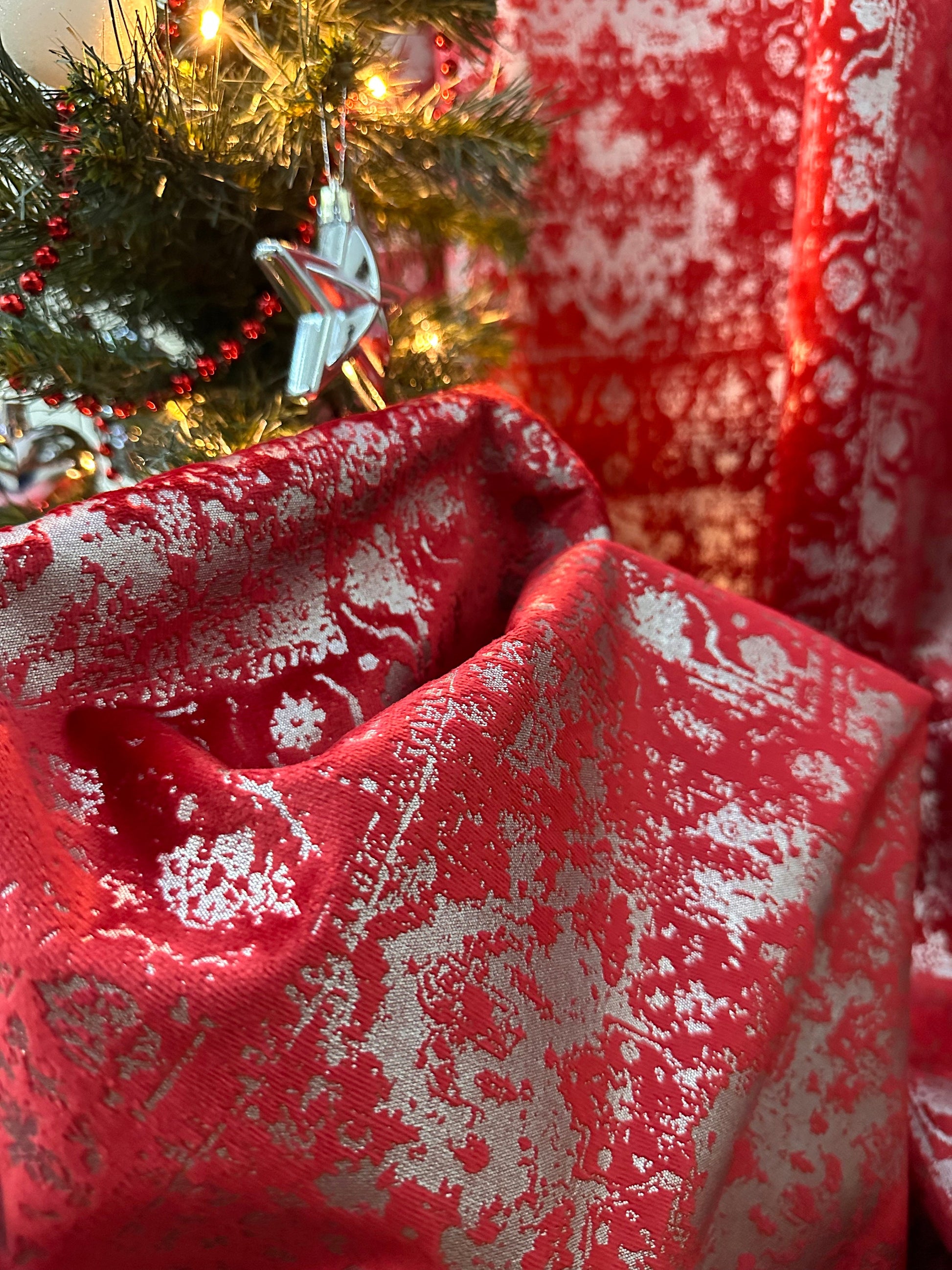 Christmas Red Velvet Custom Gilded Silver Grommet Curtains.