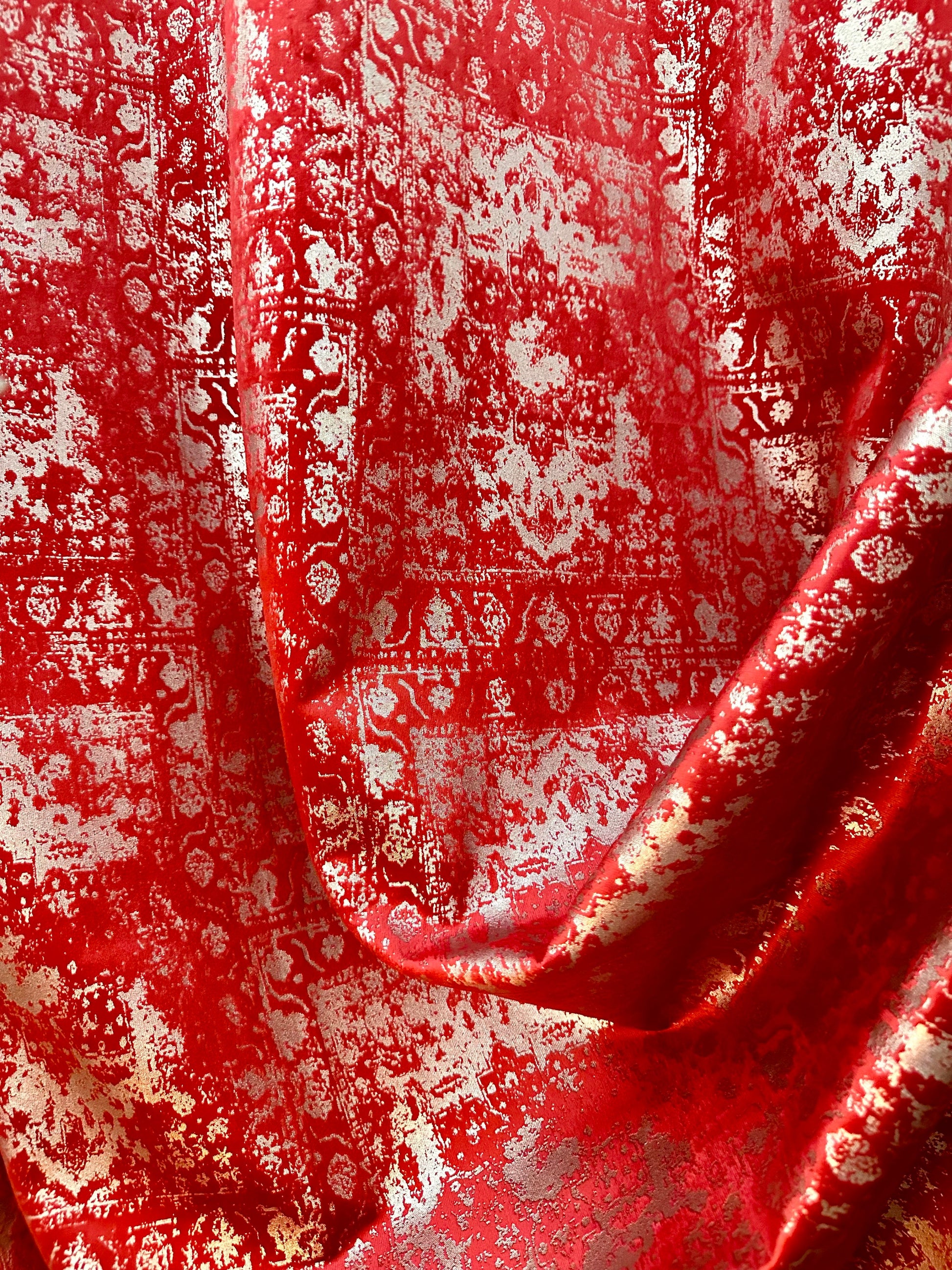 Christmas Red Velvet Custom Gilded Silver Grommet Curtains.